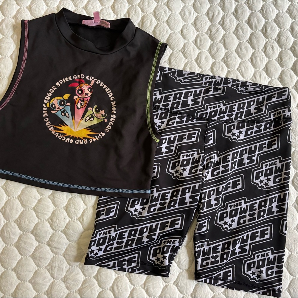 Dolls Kill x Powerpuff Girls Black Crop Top and Shorts Set